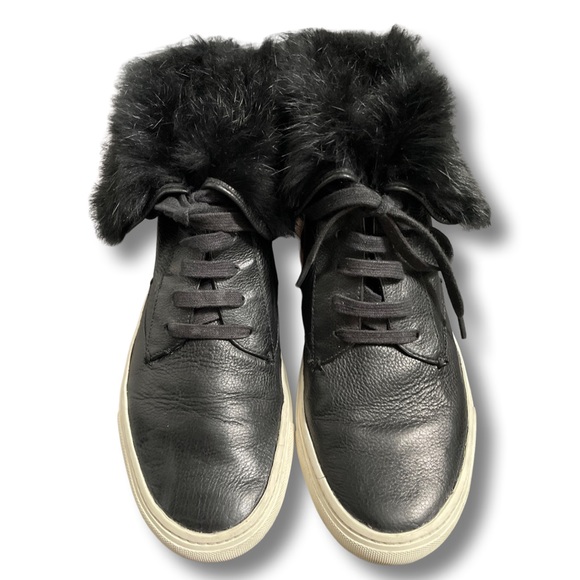 Vince black leather Nyack, high top sneakers with rabbit fur, trim 36/6 - Picture 5 of 6